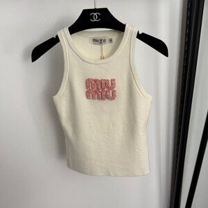Women's Miu Miu Beaded Pink Letter Slim Fit Knit Tank Tops M